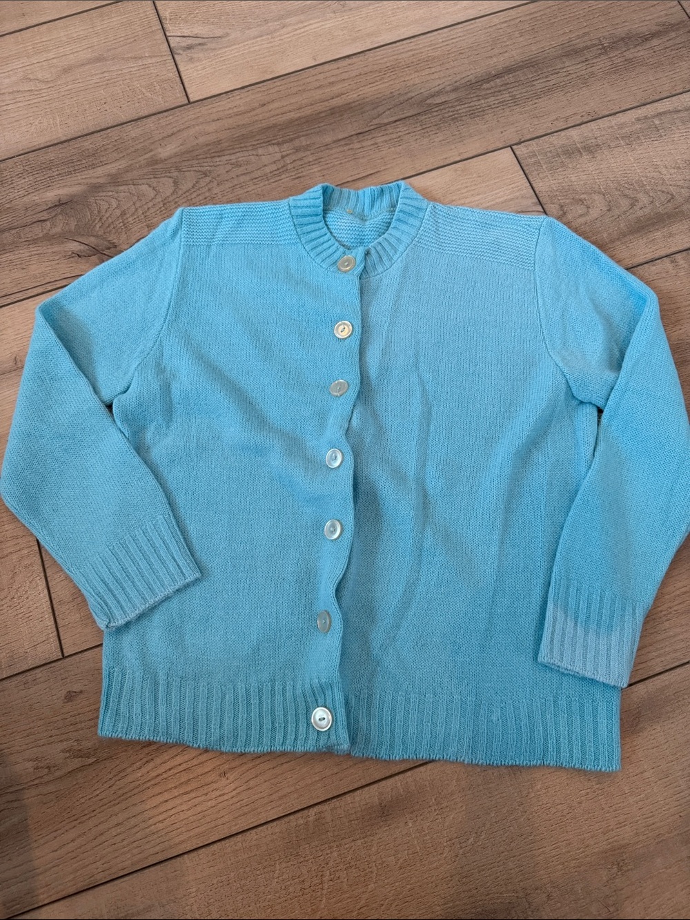 Classic Vintage Light Blue Button-Up Knit Cardigan for Women